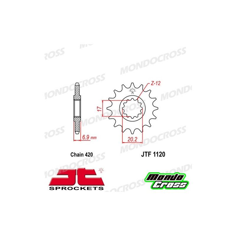 Pignone acciaio JT Passo 420, 12 denti, Piatto APRILIA, BETA, MINARELLI cod. JTF1120.12