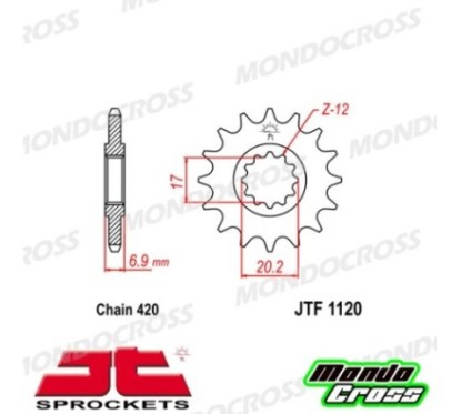 Pignone acciaio JT Passo 420, 13 denti, Piatto APRILIA, BETA, MINARELLI cod. JTF1120.13