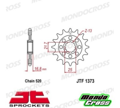 Pignone acciaio JT Passo 520, 16 denti, Versione Gommata HONDA cod. JTF1373.16