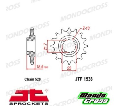 Pignone acciaio JT Passo 520, 15 denti, Versione Gommata KAWASAKI cod. JTF1538.15