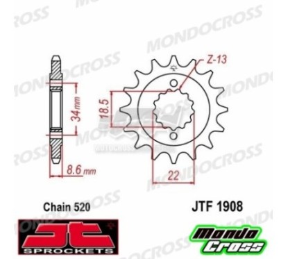 Pignone acciaio JT Passo 520, 15 denti KTM cod. JTF1908.15