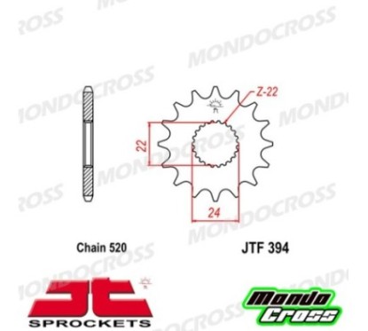 Pignone acciaio JT Passo 520, 13 denti, Diam. 24x22x14,5 ROTAX cod. JTF394.13