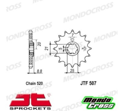 Pignone acciaio JT Passo 520, 13 denti HUSQVARNA, KAWASAKI cod. JTF507.13