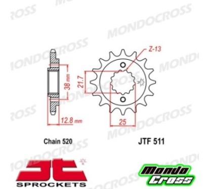 Pignone acciaio JT Passo 520, 14 denti KAWASAKI cod. JTF511.14