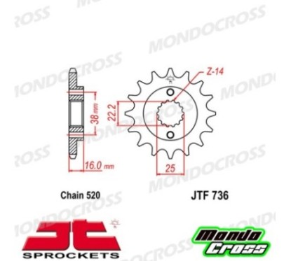 Pignone acciaio JT Passo 520, 15 denti DUCATI cod. JTF736.15